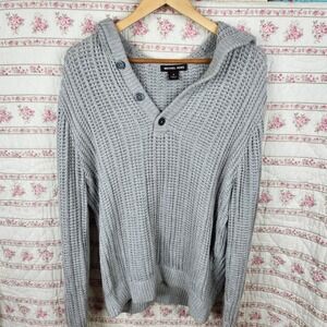 Michael Kors Mens Gray Cotton Knit Button Hooded Sweater Pullover Medium